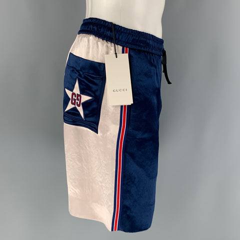 GUCCI Size XS Blue Ivory Color Block Acetate Drawstring Shorts