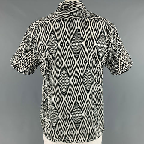 ETRO Size XL Black White Zig Zag Cotton Button Up Short Sleeve Shirt