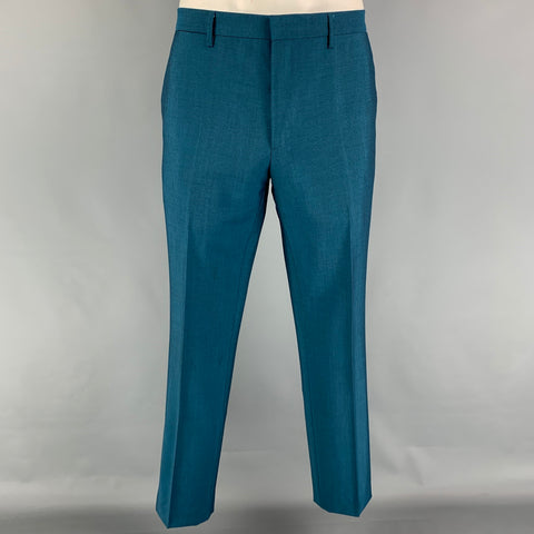 BURBERRY LONDON Size 42 R Teal Wool Mohair Notch Lapel Suit