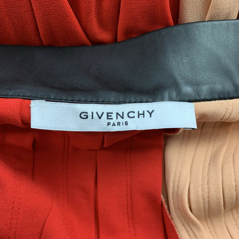 GIVENCHY Pre-Fall 2018 Talla 6 Falda plisada midi de dos tonos de viscosa / poliéster roja y rosa