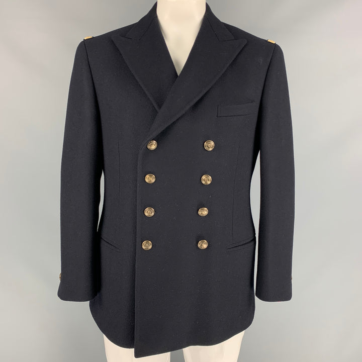 RALPH LAUREN PURPLE LABEL Size 42 Black & Gold Wool / Cashmere Double Breasted Coat