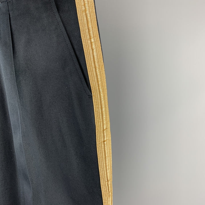 PALM ANGELS Taille 32 Pantalon habillé plissé en coton bleu marine à rayures et boutons
