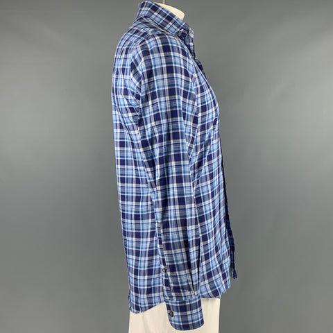 ERMENEGILDO ZEGNA Taille M Chemise à manches longues en coton à carreaux bleu blanc