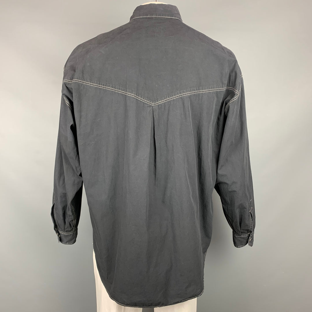 Vintage VERSACE JEANS COUTURE Talla L Camisa de manga larga de algodón con puntada en contraste negra
