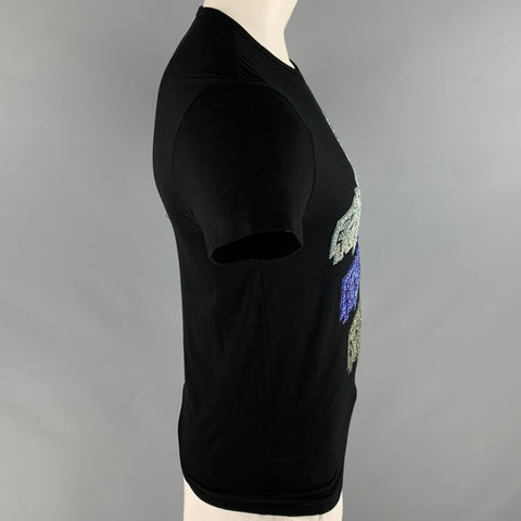 JOHN RICHMOND Size L Black Beaded Rayon Elastane Crew-Neck T-shirt
