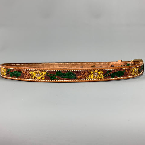 VINTAGE Taille 32 Ceinture Dallas en cuir sculpté floral beige