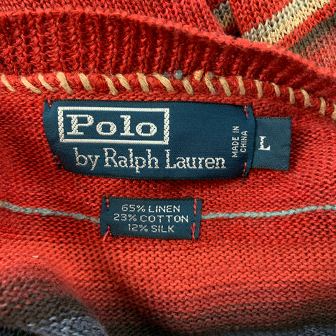 POLO by RALPH LAUREN Size L Multi-Color Knitted Linen Blend Buttoned Pullover