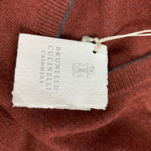 BRUNELLO CUCINELLI Size L Brick Knitted Cashmere V-Neck Sweater