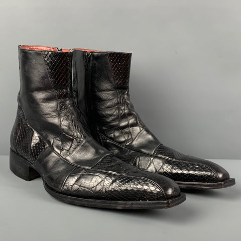 Jo GHOST Size 12 Black Textured Leather Side Zipper Boots