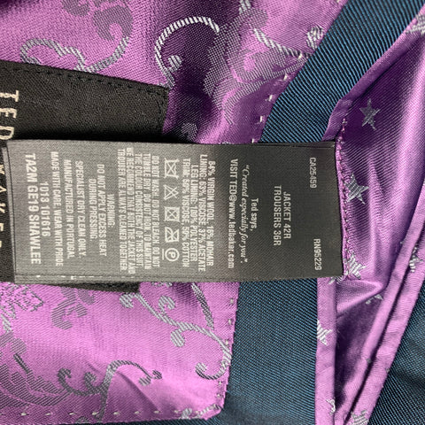 TED BAKER Size 42 Teal Black Wool / Mohair Shawl Collar Suit