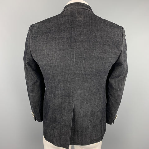 JUST CAVALLI Size 40 Black Textured Polyester Blend Peak Lapel Sport Coat