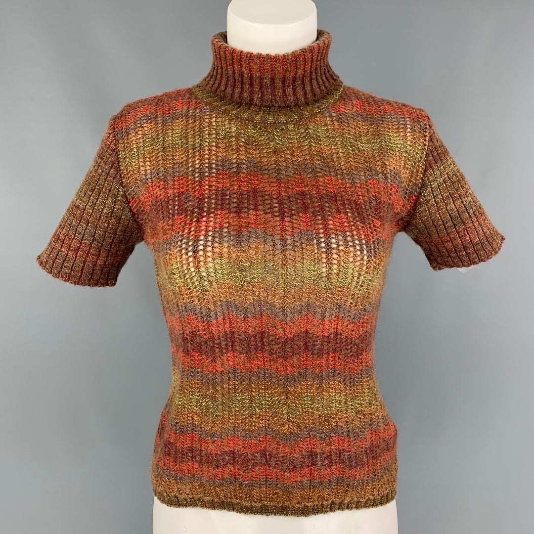 M MISSONI Size 4 Multi-Color Wool Blend Textured Turtleneck Pullover
