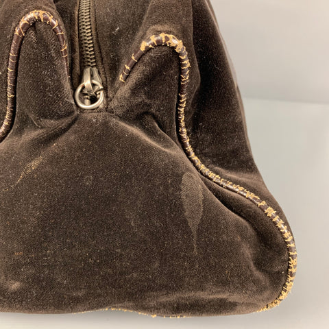 MIU MIU Brown Distressed Velvet Satchel Leather Handbag