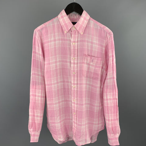 RALPH LAUREN Size S Pink Plaid Linen Button Down Long Sleeve Shirt