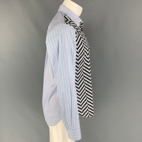 COMME des GARCONS HOMME DEUX Size S Blue White Black Mixed Patterns Long Sleeve Shirt