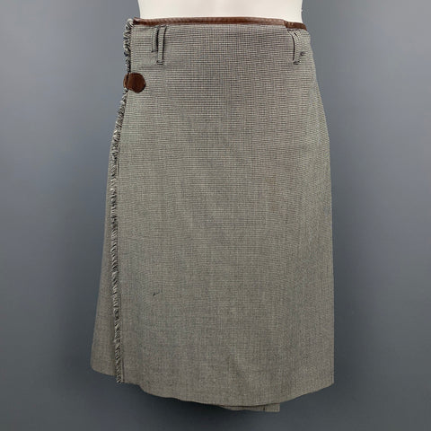 GAULTIER 2 Size XS Black & White Houndstooth Wool Blend Pleated Kilts & Skirts