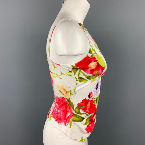 ROBERTO CAVALLI Blusa fruncida de punto floral multicolor talla S