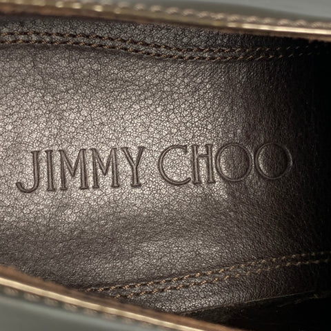 JIMMY CHOO Size 11 Gold Metallic Patent Leather Lace Up Shoes