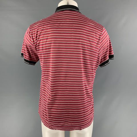 Size M DIOR HOMME Red Black Stripe Cotton Buttoned Polo