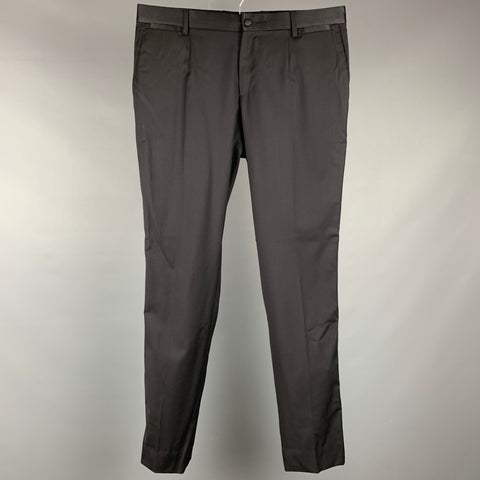 DOLCE & GABBANA Size 36 Black Wool Blend Tuxedo Dress Pants