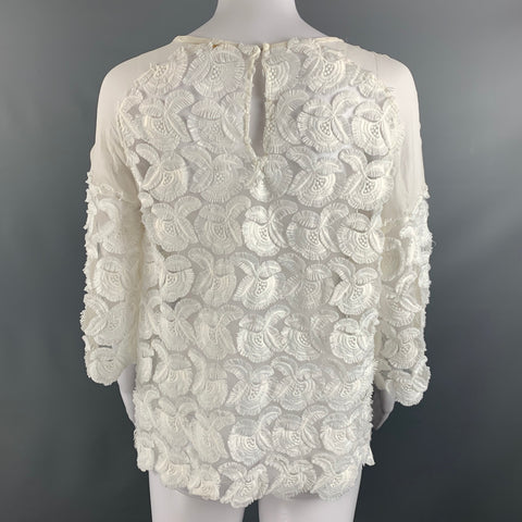 MAJE Size M White Polyester Blend Lace Raglan 3/4 Dress Top