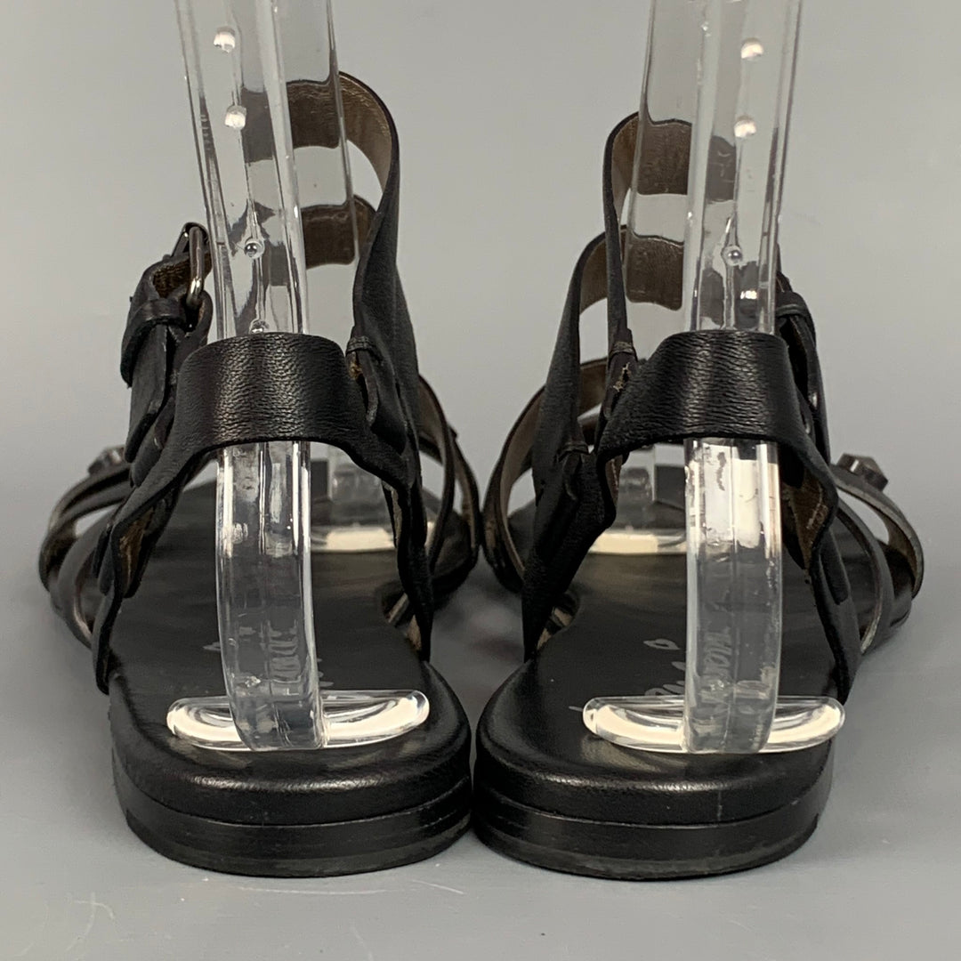 LANVIN Taille 9 Chaussures plates à double boucle en cuir noir