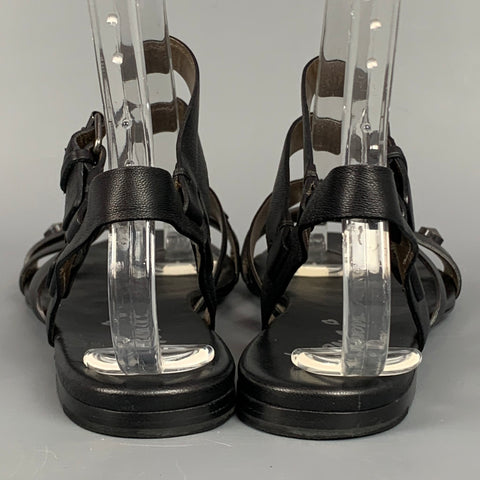 LANVIN Size 9 Black Leather Double Buckle Flats