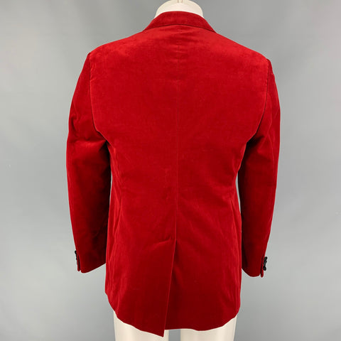 LANVIN Size 40 Regular Red Black Velvet Cotton Peak Lapel Sport Coat