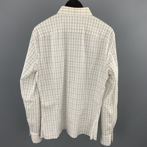 NEIL BARRETT Size L White & Grey Plaid Cotton Button Up Long Sleeve Shirt