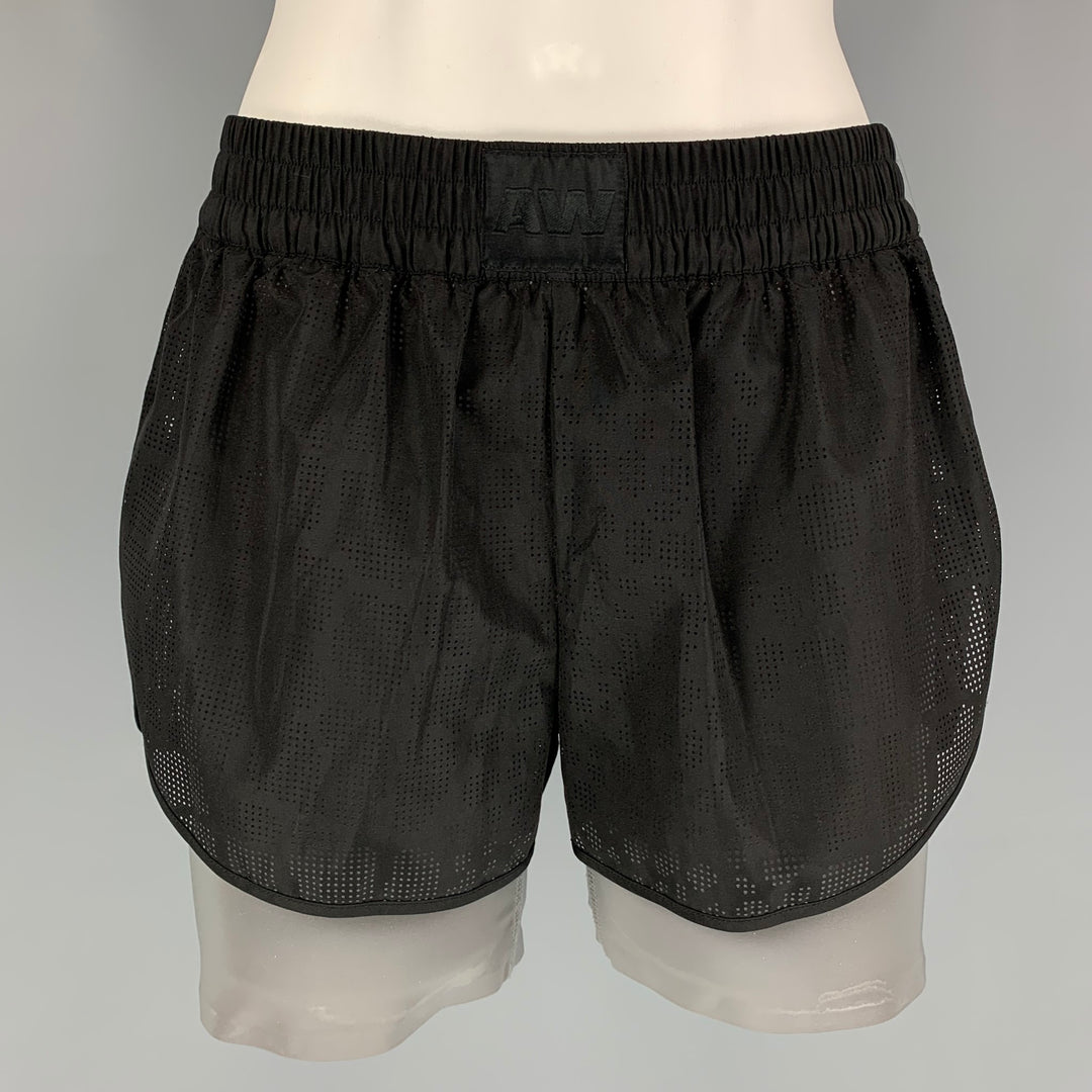 ALEXANDER WANG x H&amp;M Talla 6 Pantalones cortos de poliéster de tejidos mixtos negro plateado