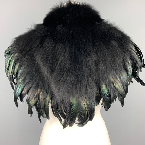 CO Mixed Materials Black Fox Fur Feathers Shawl