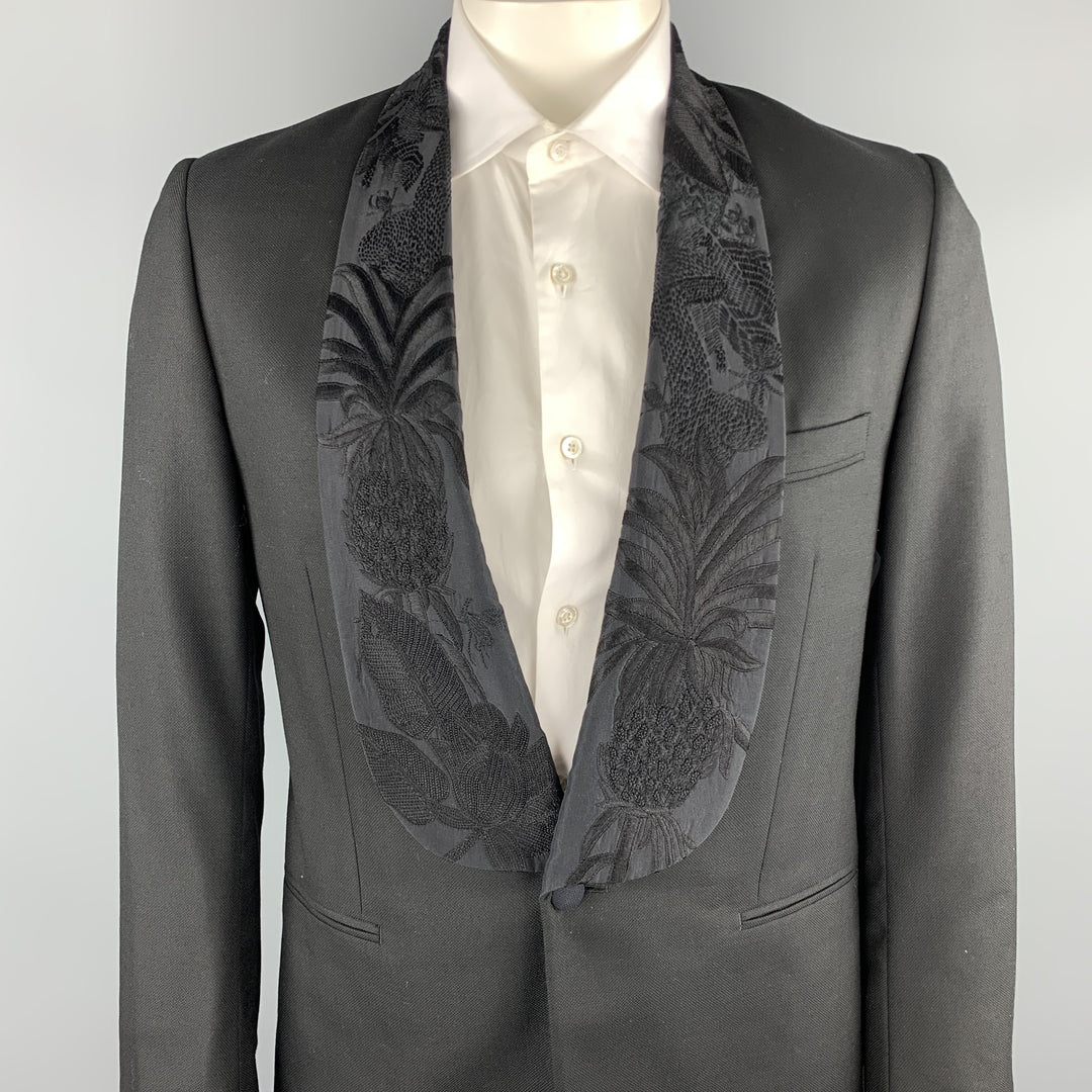 PAUL SMITH Size 40 Black Embroidery Wool Shawl Collar Sport Coat