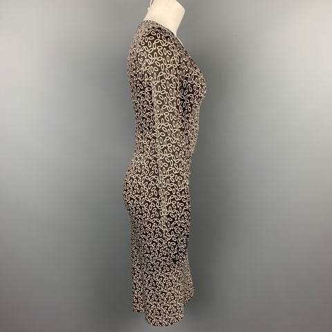 HERION Size 4 Taupe Jersey Dot Print Silk Scoop Neck Dress