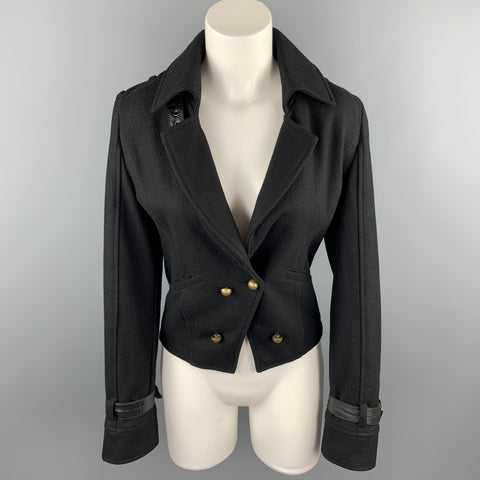 LaROK Size 6 Black Fabric Belted Collar Double Breasted Coat