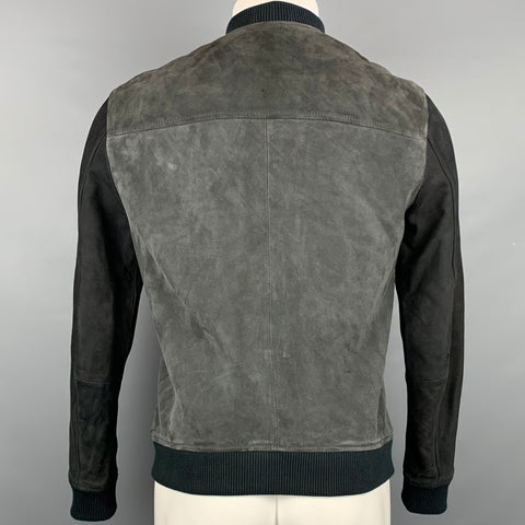 ALLSAINTS Size S Charcoal & Black Color Block Suede Bomber Jacket