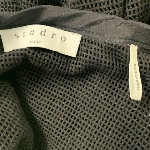 SANDRO Size S Black Mesh Cotton Crew-Neck Casual Top