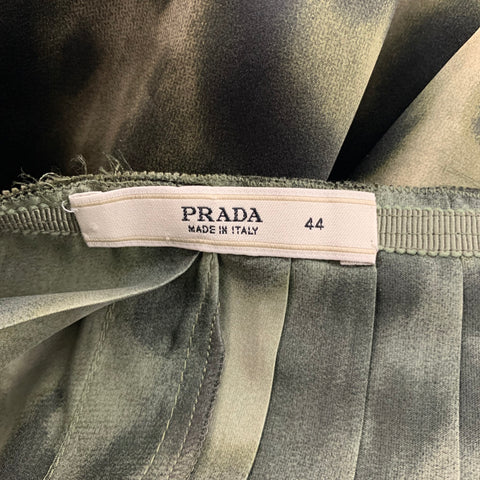 PRADA Size 8 Olive Black Silk Print A-Line Skirt