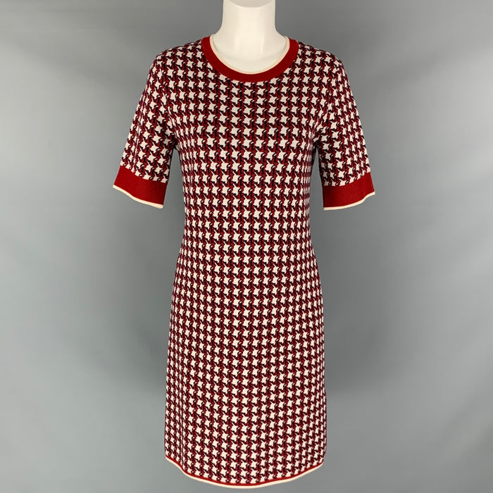 BLACK FLEECE Size M Burgundy White & Blue Wool Knitted Shift Dress