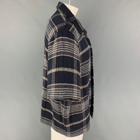 OUR LEGACY Size L Navy Brown White Plaid Cotton Acrylic Short Sleeve Shirt