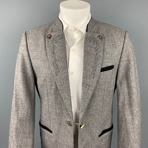 ROFAN TRACHT Size 38 Grey Embroidery Wool Lapel Sport Coat