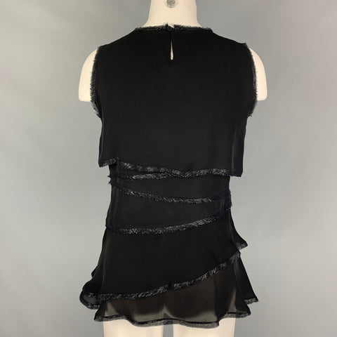 OSCAR DE LA RENTA 2011 Talla 10 Blusa sin mangas con volantes de seda negra