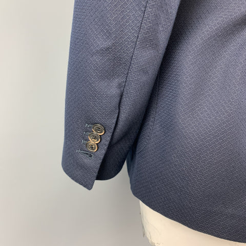 SAKS FIFTH AVENUE Chest Size 44 Navy Textured Cotton / Wool Sport Coat