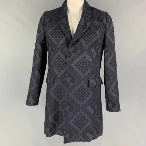 PAUL SMITH Size XL Navy Jacquard Acrylic Blend Snaps Coat