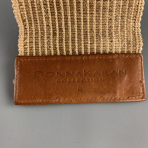 DONNA KARAN Size 4 Woven Beige Leather Buckle Elastic Waist Belt