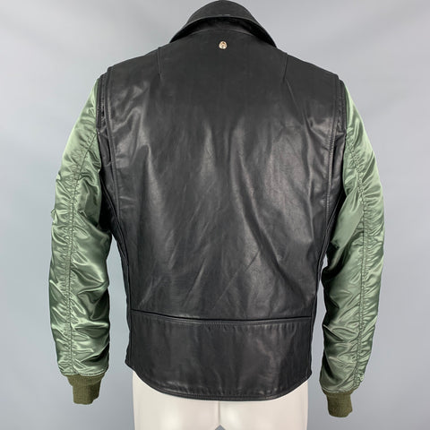 RAG &amp; BONE x SCHOTT PERFECTO Talla M Chaqueta motera de nailon con materiales mixtos en negro y verde oliva
