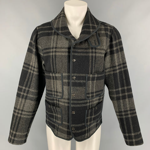 RRL by RALPH LAUREN Size M Black & Grey Plaid Wool Snaps Jacket