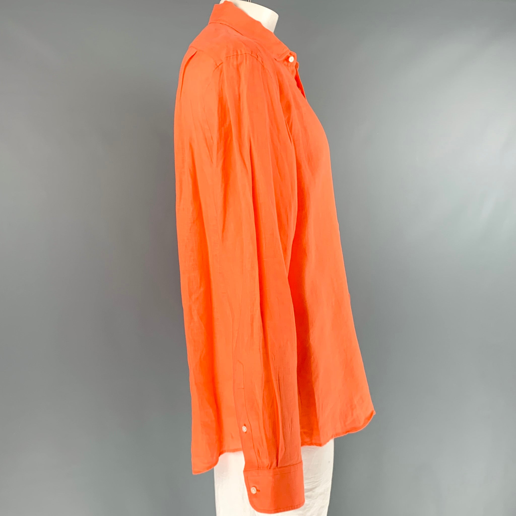 RALPH LAUREN Size XXL Orange Linen Spread Collar Long Sleeve Shirt RALPH LAUREN Size XXL Orange Linen Spread Collar Long Sleeve Shirt