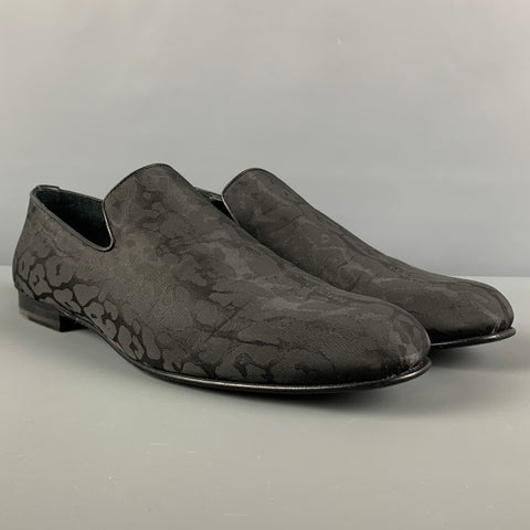 JIMMY CHOO Size 10.5 Black Animal Print Leather Slip On Loafers