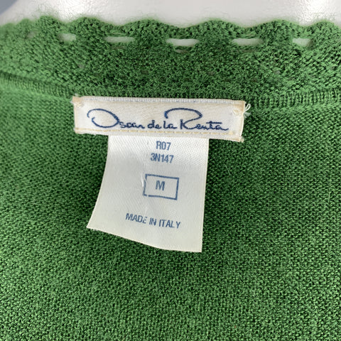OSCAR DE LA RENTA Size M Green Cashmere / Silk Lace Trim Bolero Cardigan