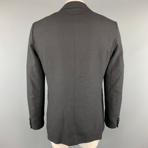 COMME des GARCONS HOMME DEUX Taille XL Stripe Black on Black Wool / Mohair Leather Trim Sport Coat